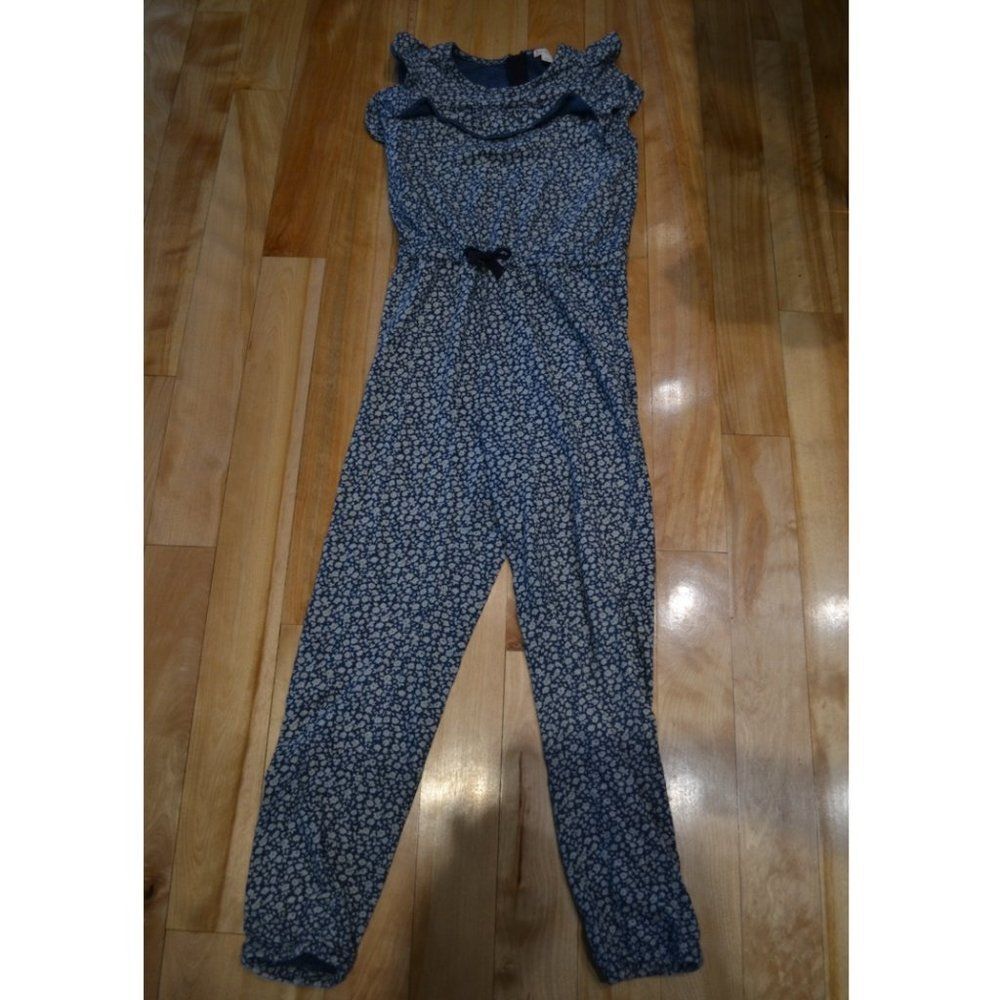 Crewcuts Girls (10) Blue Floral Romper with Ruffle Collar